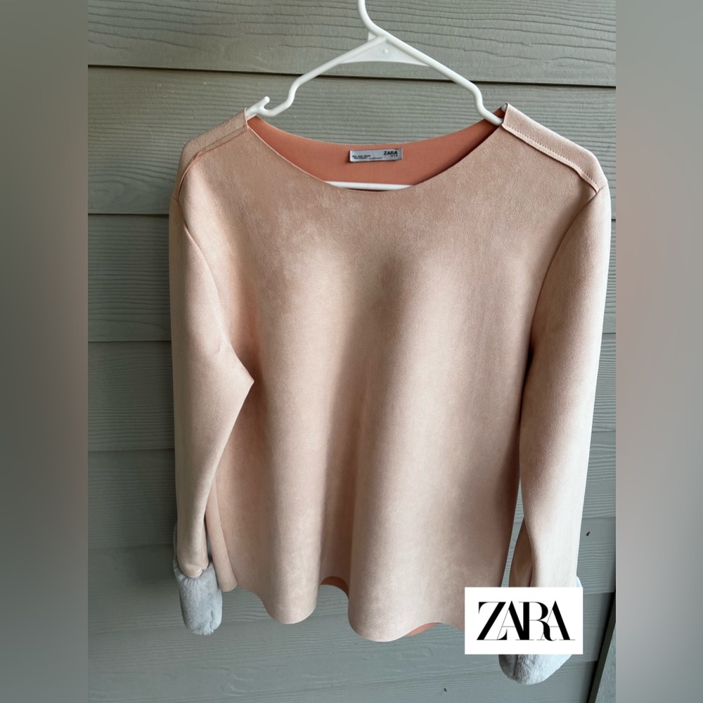 ZARA NEW Synthetic Leather Sweater, Soft Pink
